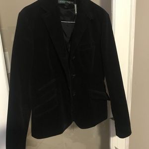 Black corduroy blazer with leather buttons
